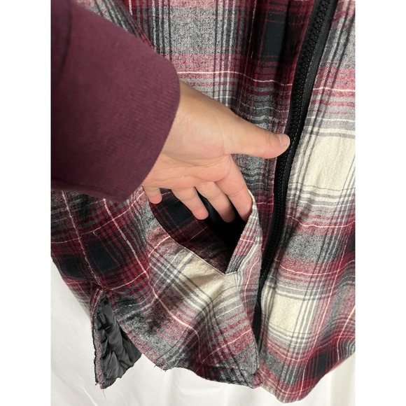 Mac Tools‎ Men Size 2X  Plaid Flannel Quilt Lined Full Zip Hooded Burgundy - Picture 7 of 10